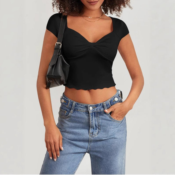 Damen Crop-Top mit herzförmigem Ausschnitt und Raffung Lisslune