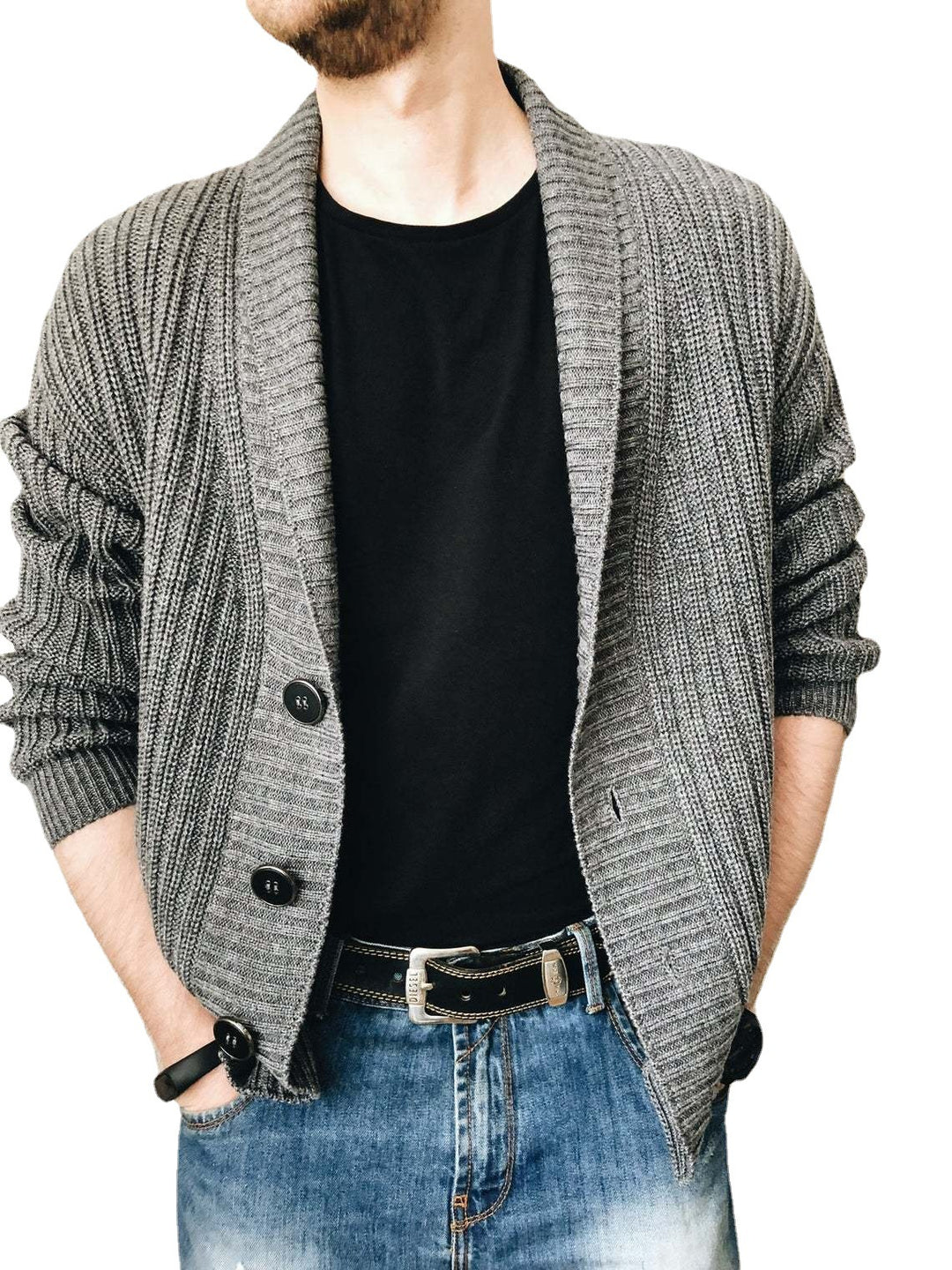 Men's cardigan with deep collar Lisslune