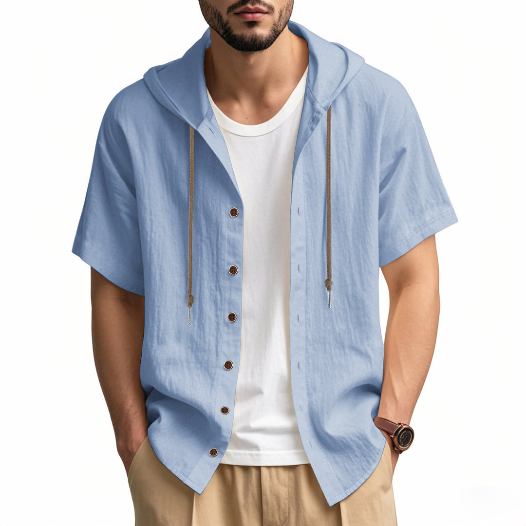 Men's casual short sleeve shirt with hood and button details Lisslune