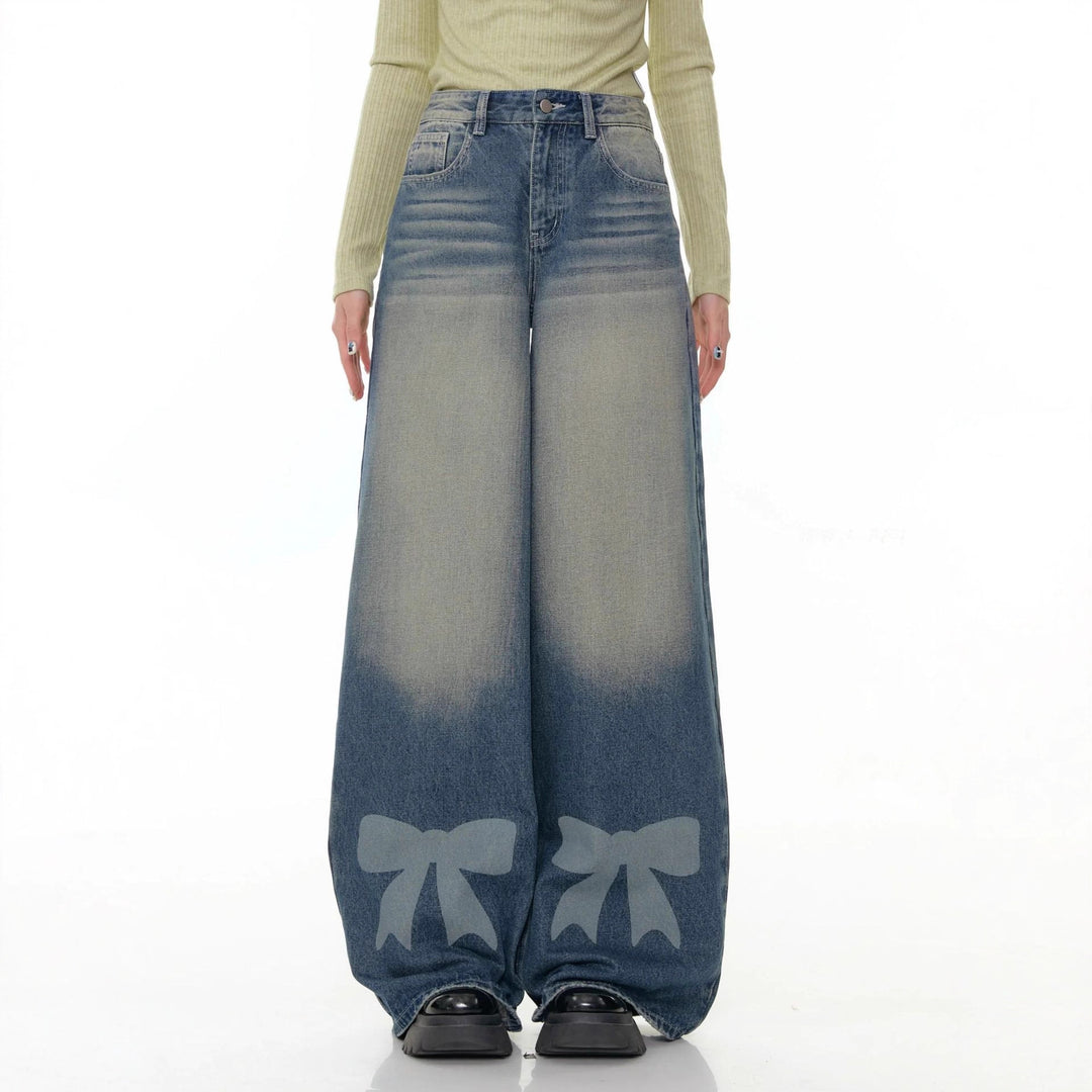 Damen Weite Denim-Hose mit aufregenden Schleifendetails Lisslune