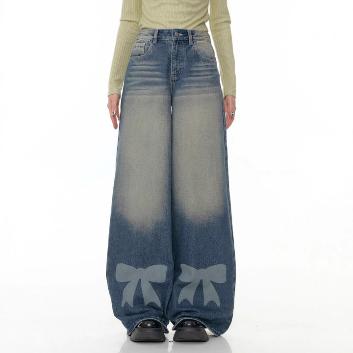 Damen Weite Denim-Hose mit aufregenden Schleifendetails Lisslune