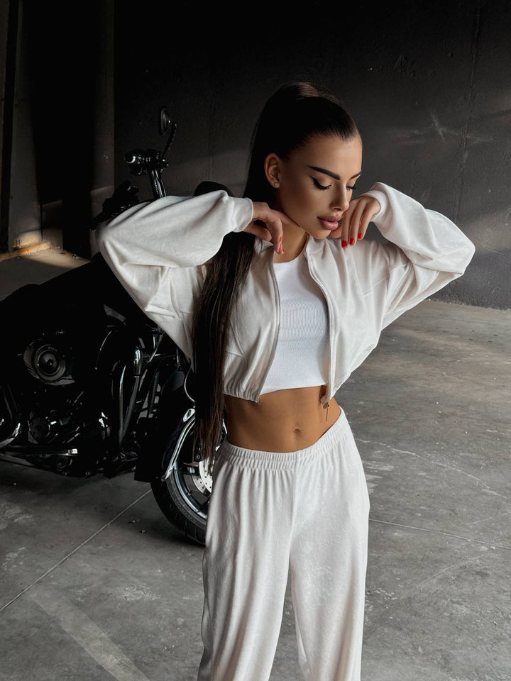 Women's sporty loungewear jacket with zipper and trendy wide-cut pants Lisslune