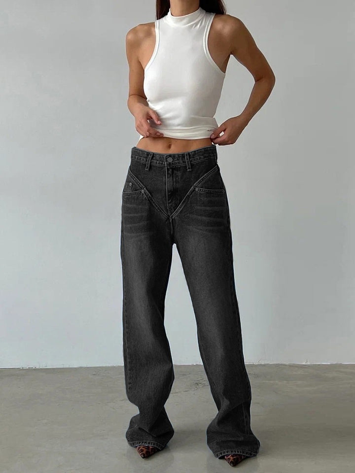 Damen Weit geschnittene Jeanshose mit einzigartigem Design Lisslune