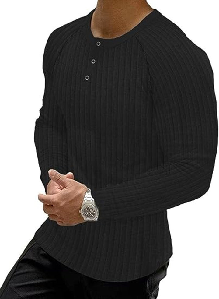 Men's long-sleeved ribbed T-shirt with button placket Lisslune