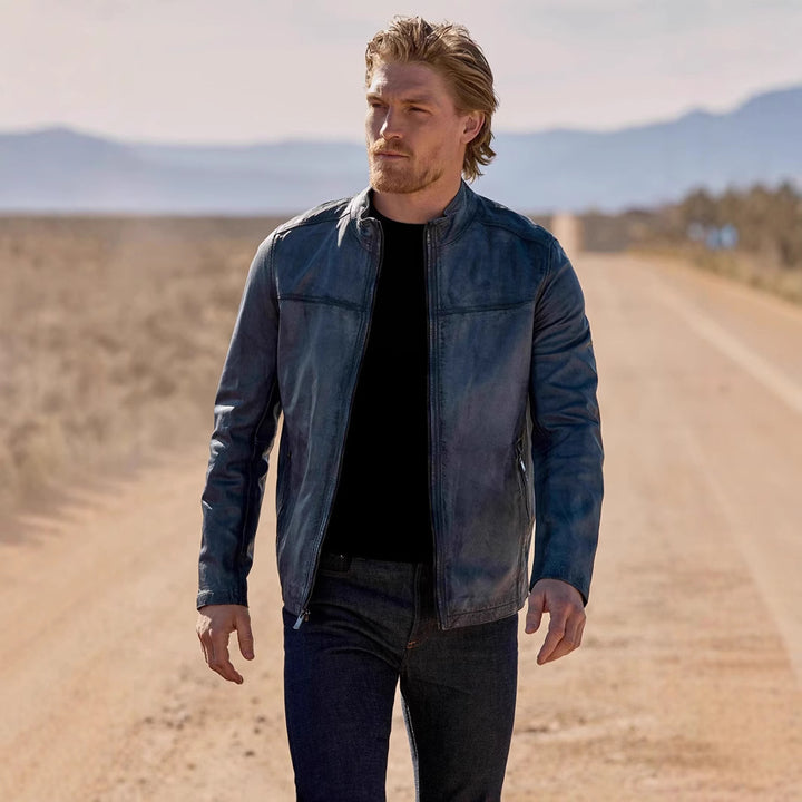 Men's leather jacket in classic design with practical pockets Lisslune