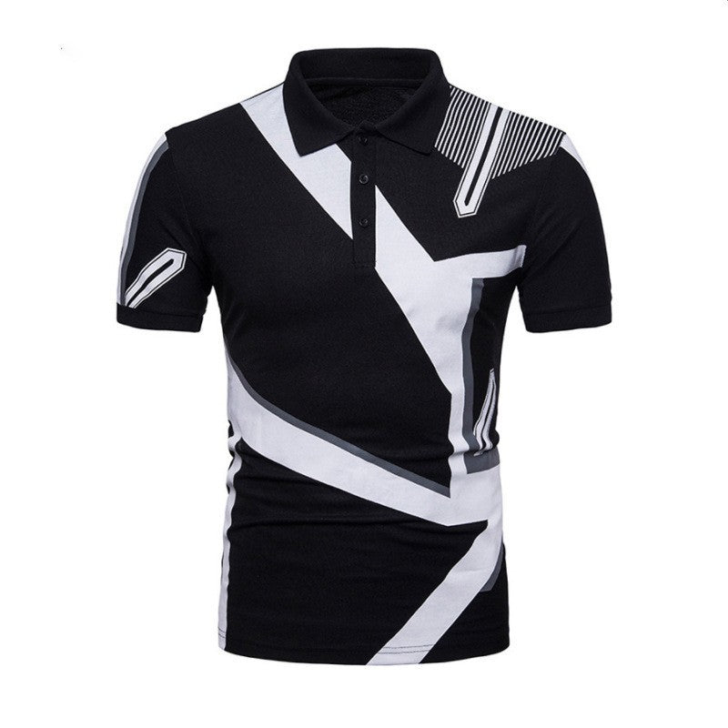 Men's Sporty Polo Shirt with Creative Graphic Design and Distinctive Cut Lisslune