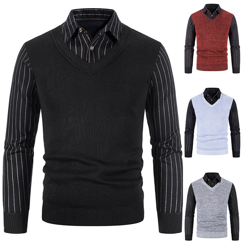 Men's knit pullover with V-neck and contrasting sleeves Lisslune