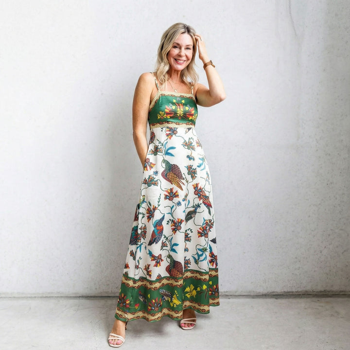 Women's maxi dress with exciting graphic print and playful design