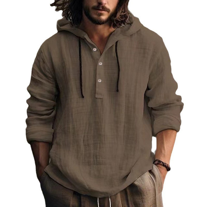 Men's linen hoodie shirt with button placket and casual fit Lisslune