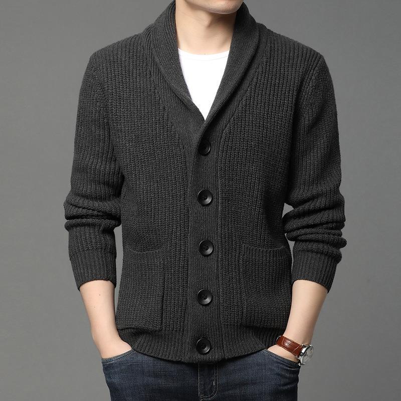 Men's cozy knit cardigan with stylish collar and functional pockets Lisslune