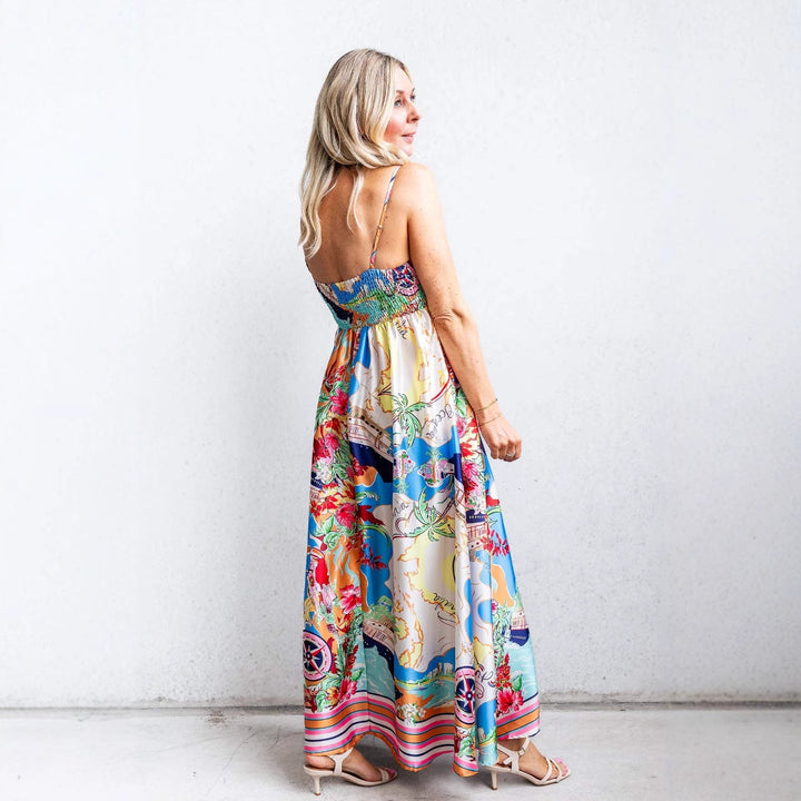 Women's Summer Maxi Dress with Eye-catching Graphic Design and Spaghetti Straps