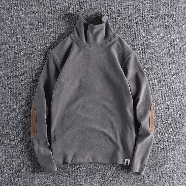 Men's stand-up collar sweater made of high-quality fleece with contrasting elbow patches Lisslune