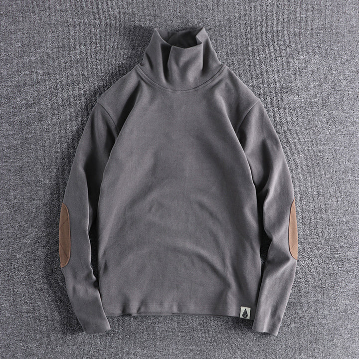 Men's stand-up collar sweater made of high-quality fleece with contrasting elbow patches Lisslune