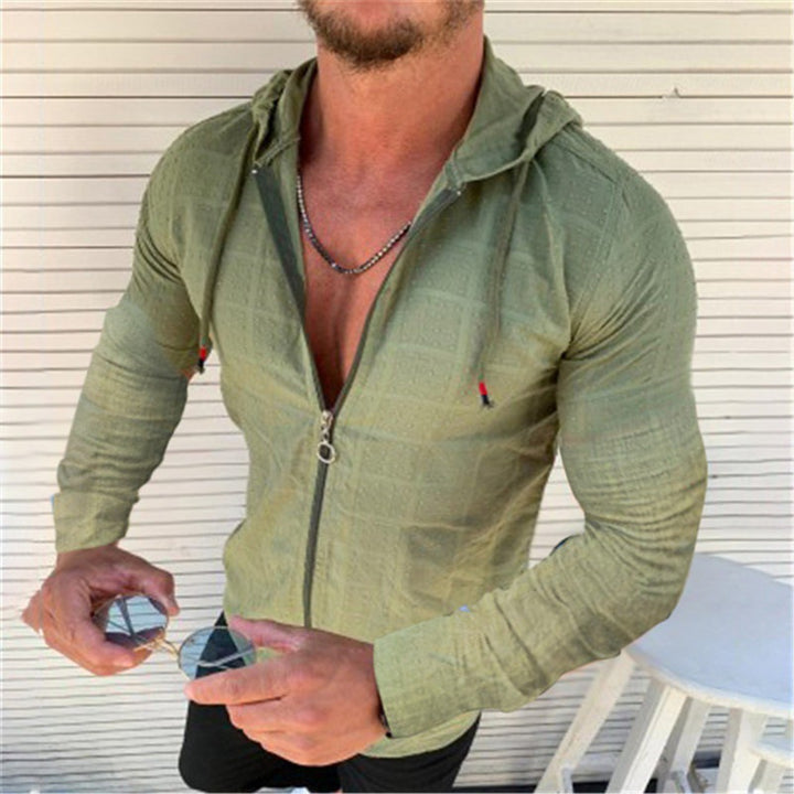 Men's hooded jacket with textured fabric and modern zipper Lisslune