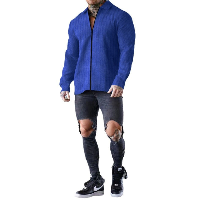 Men's long sleeve shirt with textured design and modern button placket Lisslune