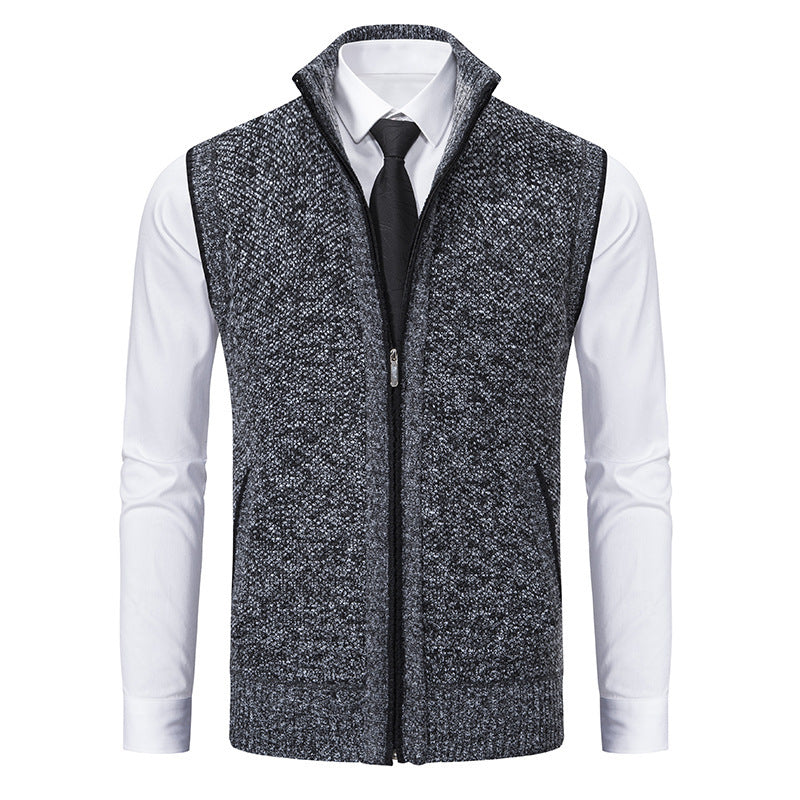 Men's elegant knitted vest with high collar and practical zip pockets Lisslune