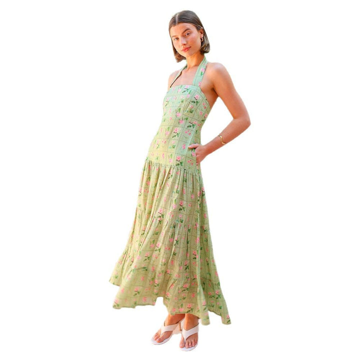 Women’s maxi dress with playful halterneck design and floral pattern mix Lisslune