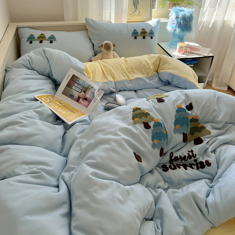 Rynx | Spring and Summer In the Girl's Heart Maillard Coffee Bear Towel Embroidered Washed Cotton Bed Sheet 1.5M Three or Four Piece Set 1.8