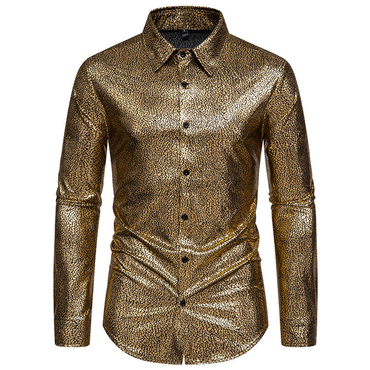 Men's Shiny Long Sleeve Shirt with Extravagant Design Lisslune