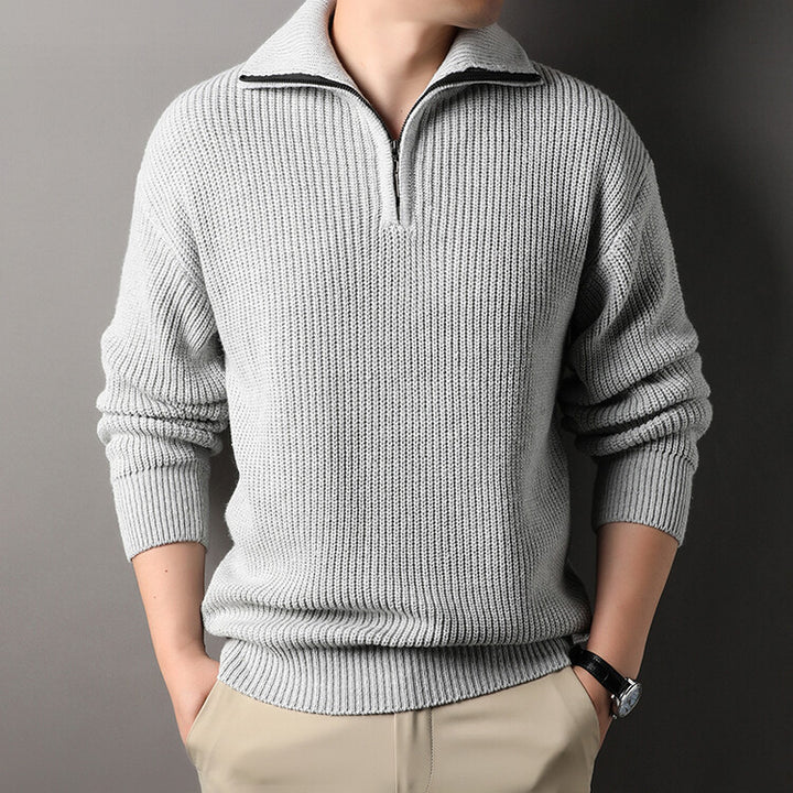 Men's leisure pullover with half zipper and textured knit pattern Lisslune