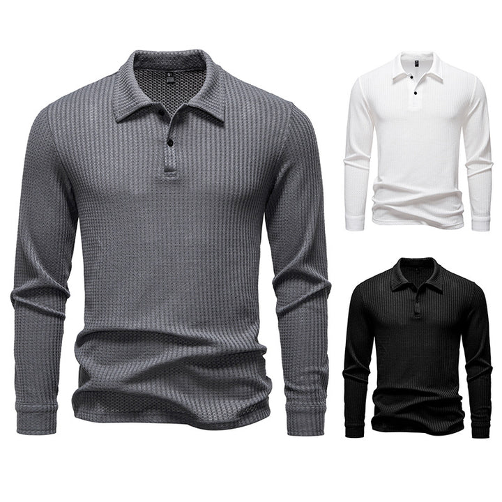 Men's Long Sleeve Polo Shirt made of textured cotton Lisslune