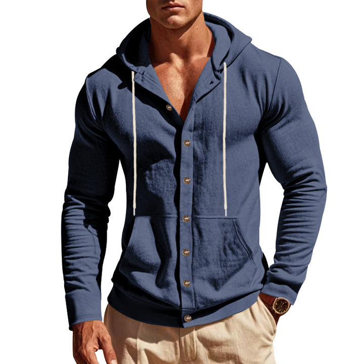 Men's hoodie shirt with button placket and practical pockets Lisslune