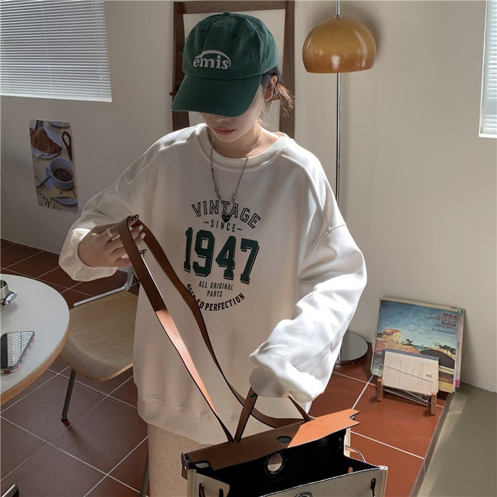 Women's Casual Oversized Sweatshirt with Vintage Print Lisslune