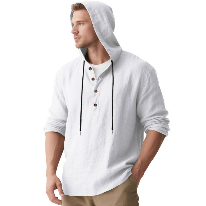Men's casual hoodie shirt with button placket and breathable cotton blend Lisslune