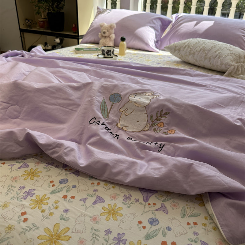 Rynx | Cotton Summer Cool Quilted Blanket Washable Pure Cotton Climate Blanket Four-Piece Set Single Double Quilt 2 M Bedding Set