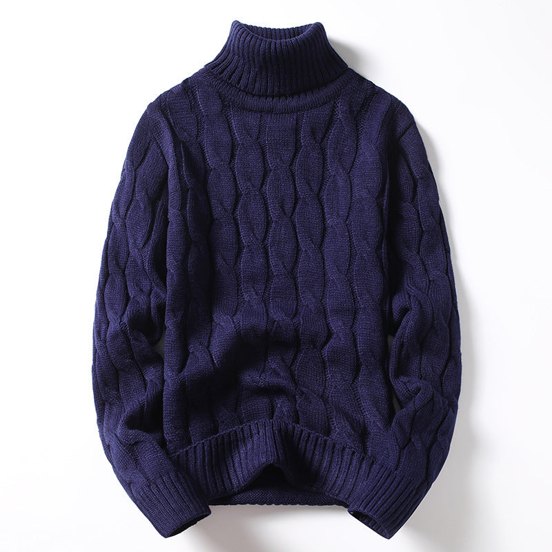 Men's Knit Sweater with Turtleneck and Cable Pattern Lisslune