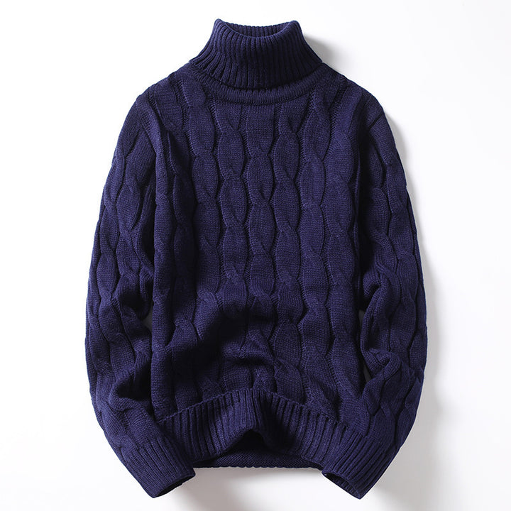 Men's Knit Sweater with Turtleneck and Cable Pattern Lisslune