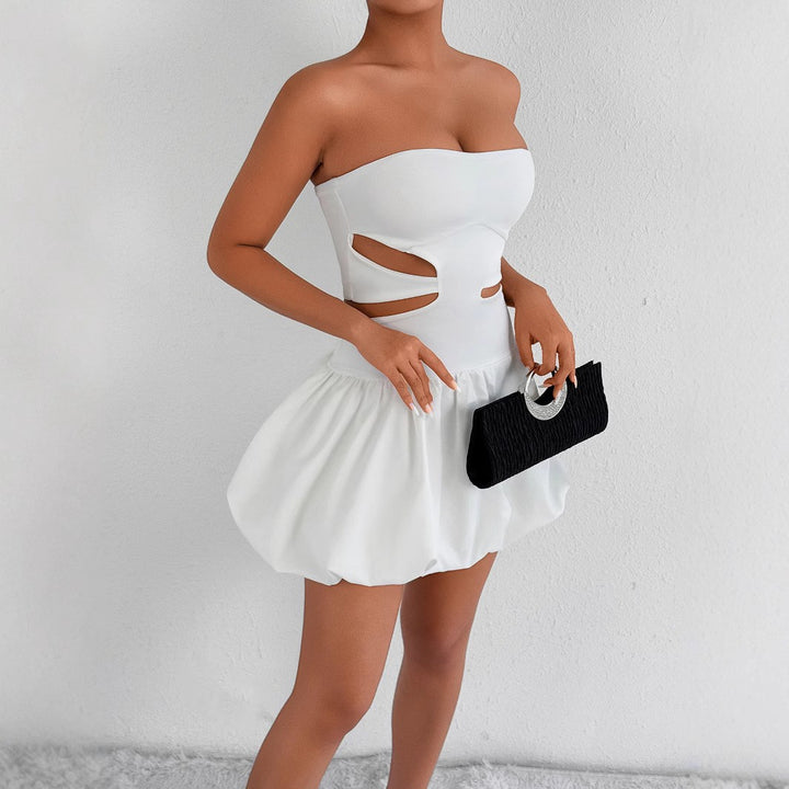Damen Bandeau Mini Kleid mit Cut-Out-Details und voluminösem Rock Lisslune