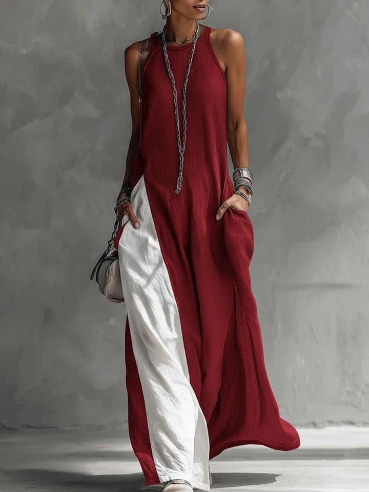 Women Casual Maxi Dress with Asymmetrical Cut and Deep Back Neckline Lisslune