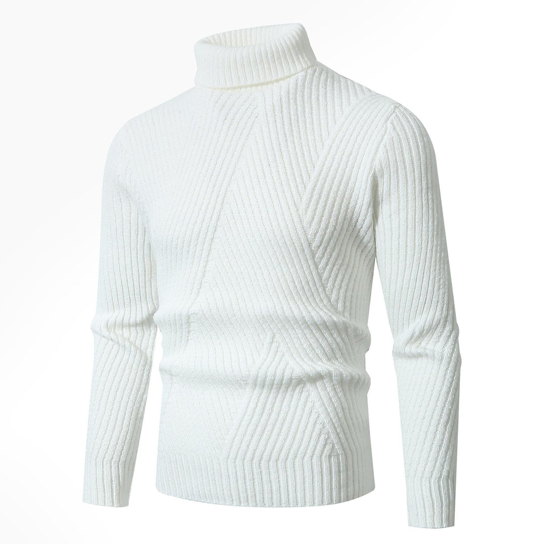 Men's chunky knit sweater with stand-up collar and decorative textured pattern Lisslune