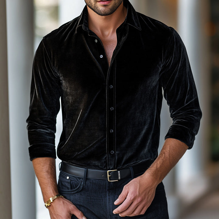 Men's elegant velvet shirt with fine details Lisslune