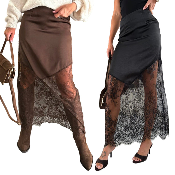 Women's asymmetrical lace skirt with satin lining Lisslune