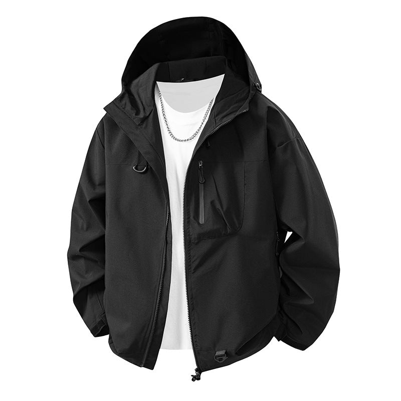 Men's Waterproof Outdoor Jacket with Adjustable Hood and Practical Zip Pockets Lisslune