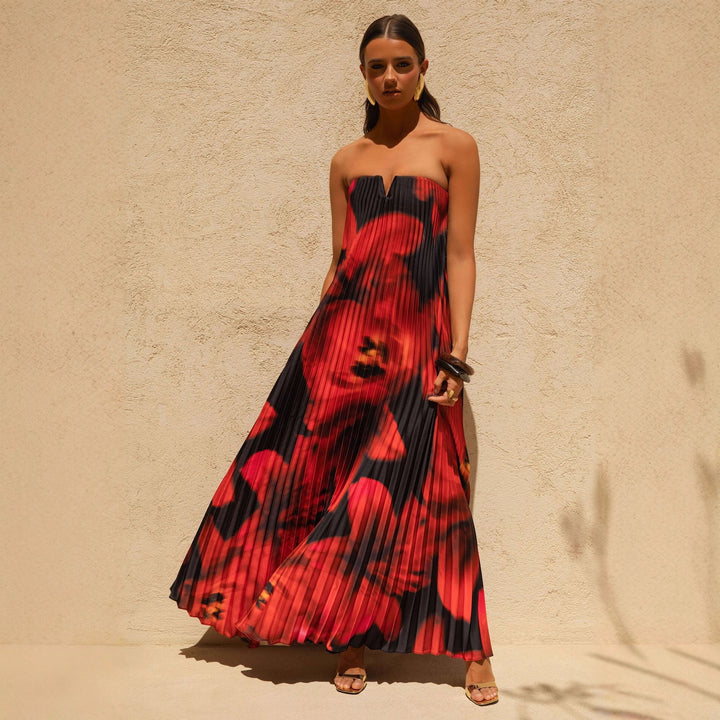 Women's maxi dress with pleated design and floral print Lisslune