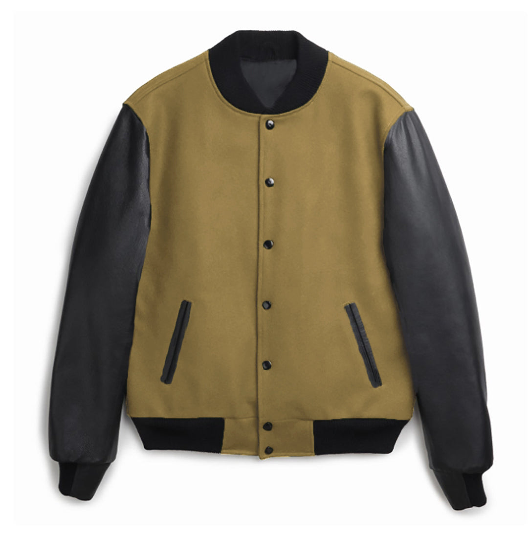 Men's stylish college jacket with leather sleeves Lisslune