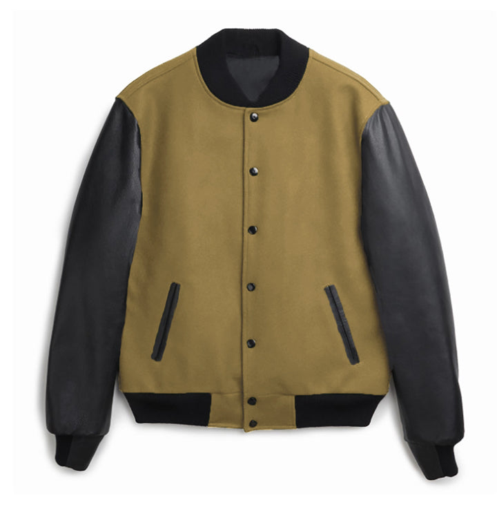 Men's stylish college jacket with leather sleeves Lisslune