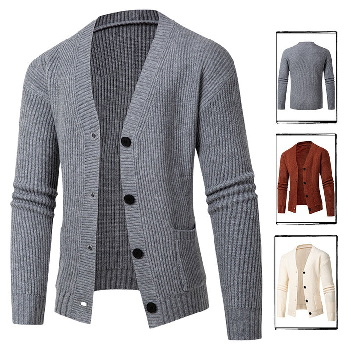 Men's fashionable cardigan with fine rib knit design Lisslune