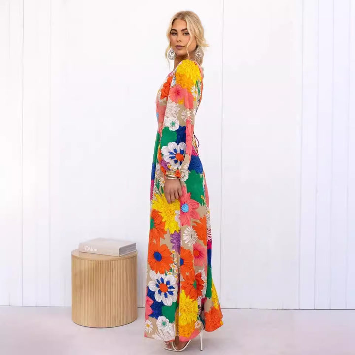 Women's floral maxi dress with voluminous sleeves and all-over floral print Lune London