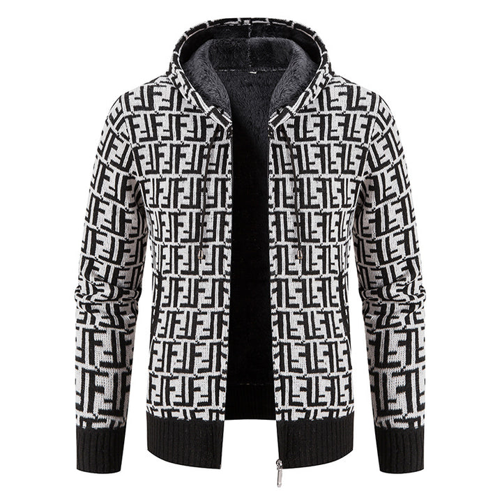 Men's High-Quality Cardigan with Modern Pattern and Hood Lisslune