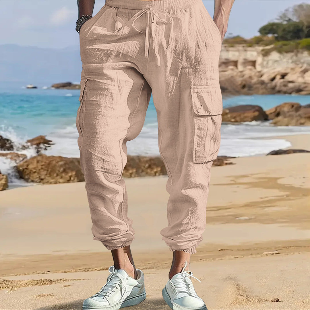 Men's casual cargo pants made from lightweight, breathable fabric with practical side pockets Lisslune