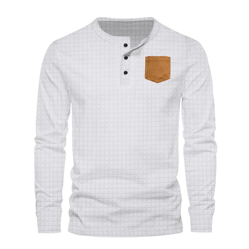 Men's long-sleeve shirt with textured design and leather application Lisslune