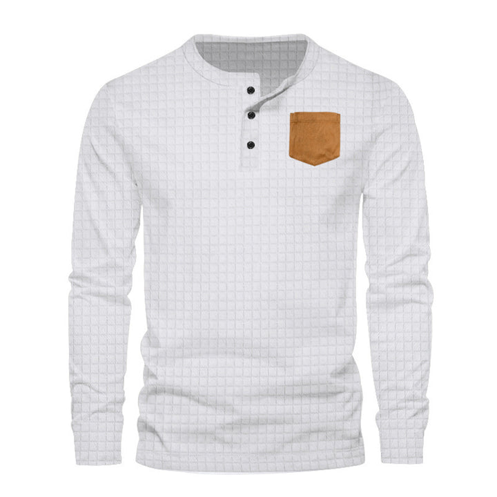 Men's long-sleeve shirt with textured design and leather application Lisslune
