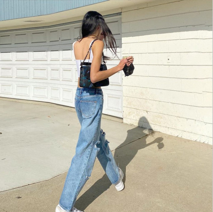 Women's Relaxed High-Waist Destroyed Jeans Lisslune