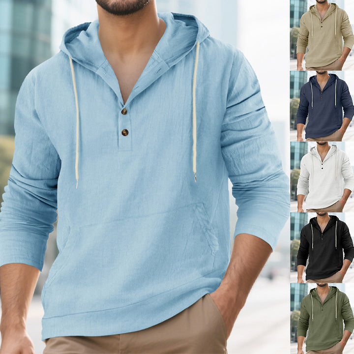 Men's casual hoodie with button placket and kangaroo pocket Lisslune