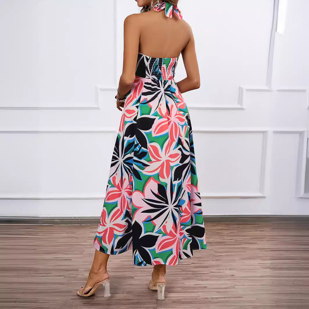 Women's maxi bustier dress with floral accents and elastic top Lisslune