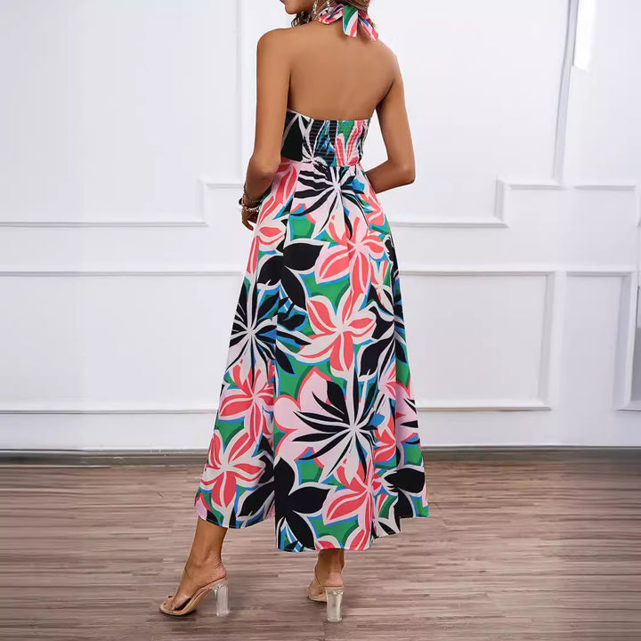 Women's maxi bustier dress with floral accents and elastic top Lisslune